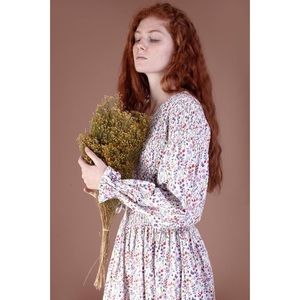 Meadows Dress Blush Maxi Garden Print Long Sleeves Cottage Core Peasant Size 4